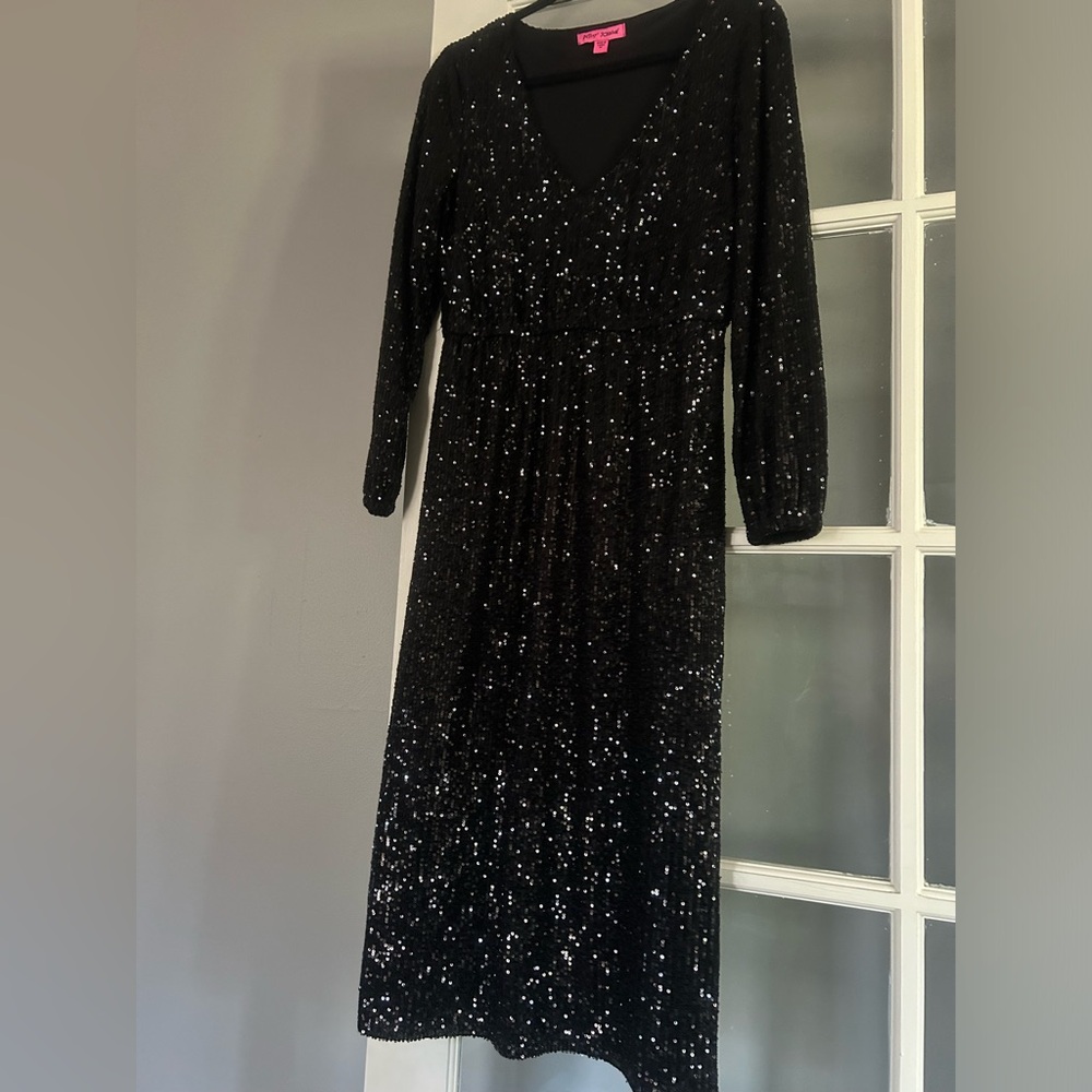 Betsey Johnson Black Sequin Long Sleeve Dress